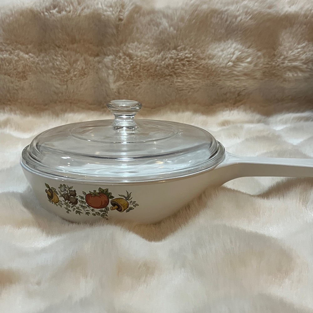 Vintage Corning Ware Spice of Life White Skillet with Glass Lid P-83-B 16 cm